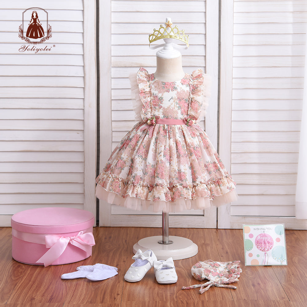 W3331 New Design Cute Child Puffy Multi Layer Ruffle Dress Sweet Baby Clothes Sets Girls Spanish Party Dresses With Gift Box