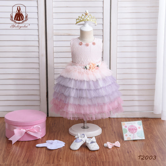 T2003 Newborn Baby Christening Gown Girls' Clothing Sets Summer Birthday Dresses Embroidered Hot Pink Kids Dress With Gift Box