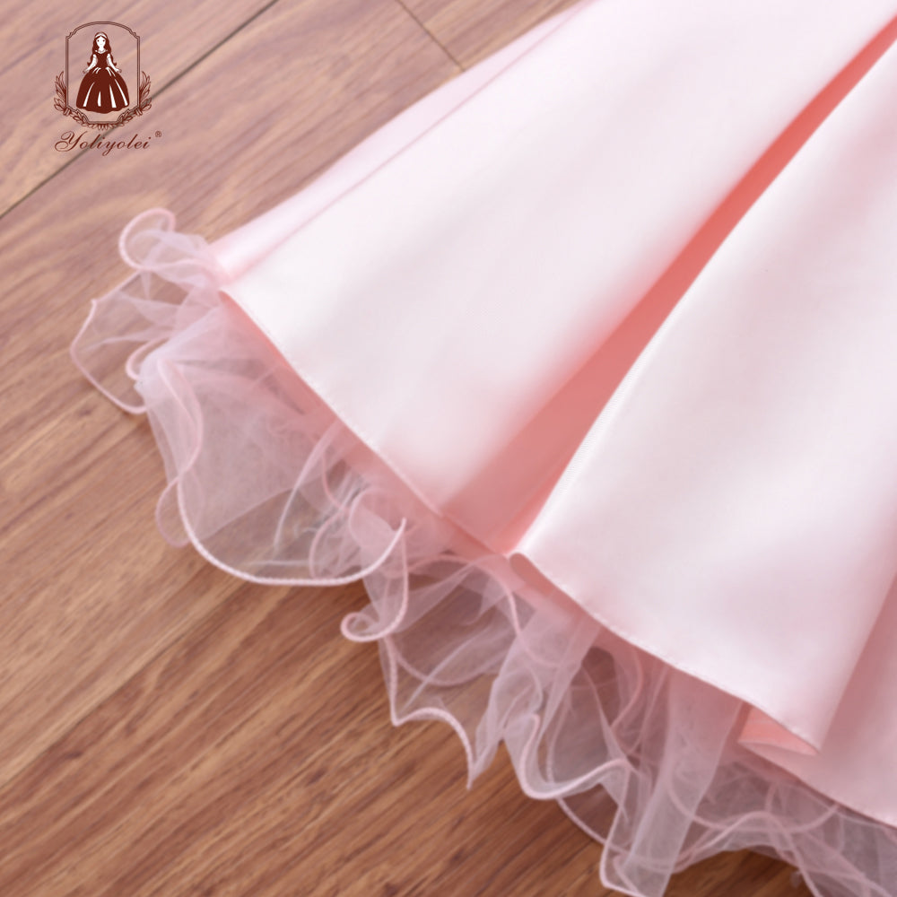 A7397 Solid Pink Bead Peter Pan Collar Pleated Stain Latest Western Party Wear Girl Dress