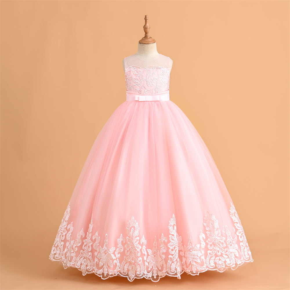 A1-571 Maxi Banquet Girls Dress Kids Clothes White Wedding Children Clothing Girl Embroidery Dresses