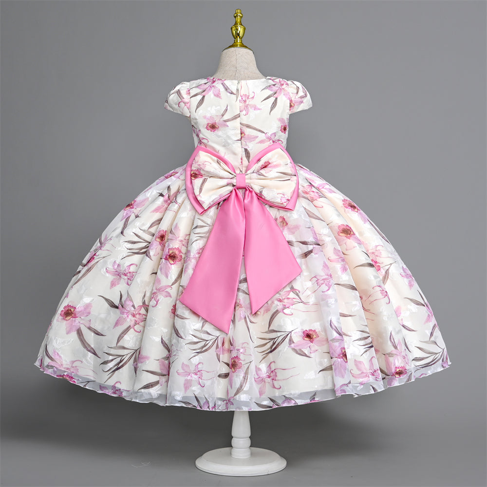 WA0234 Outong Yoliyolei Lovely Elegant Girl Kids Chiffon Print Dress with Tile Sleeves