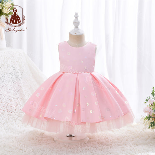 DK238 Wholesale Pink Princesses Party Cotton Dresses