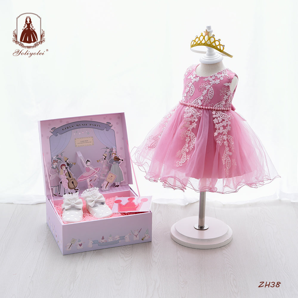 ZH38 ODM Custom Tutu Design Children Clothing Set Cute Layered Cake Birthday Baby Girls Kids Party Dresses With Applique