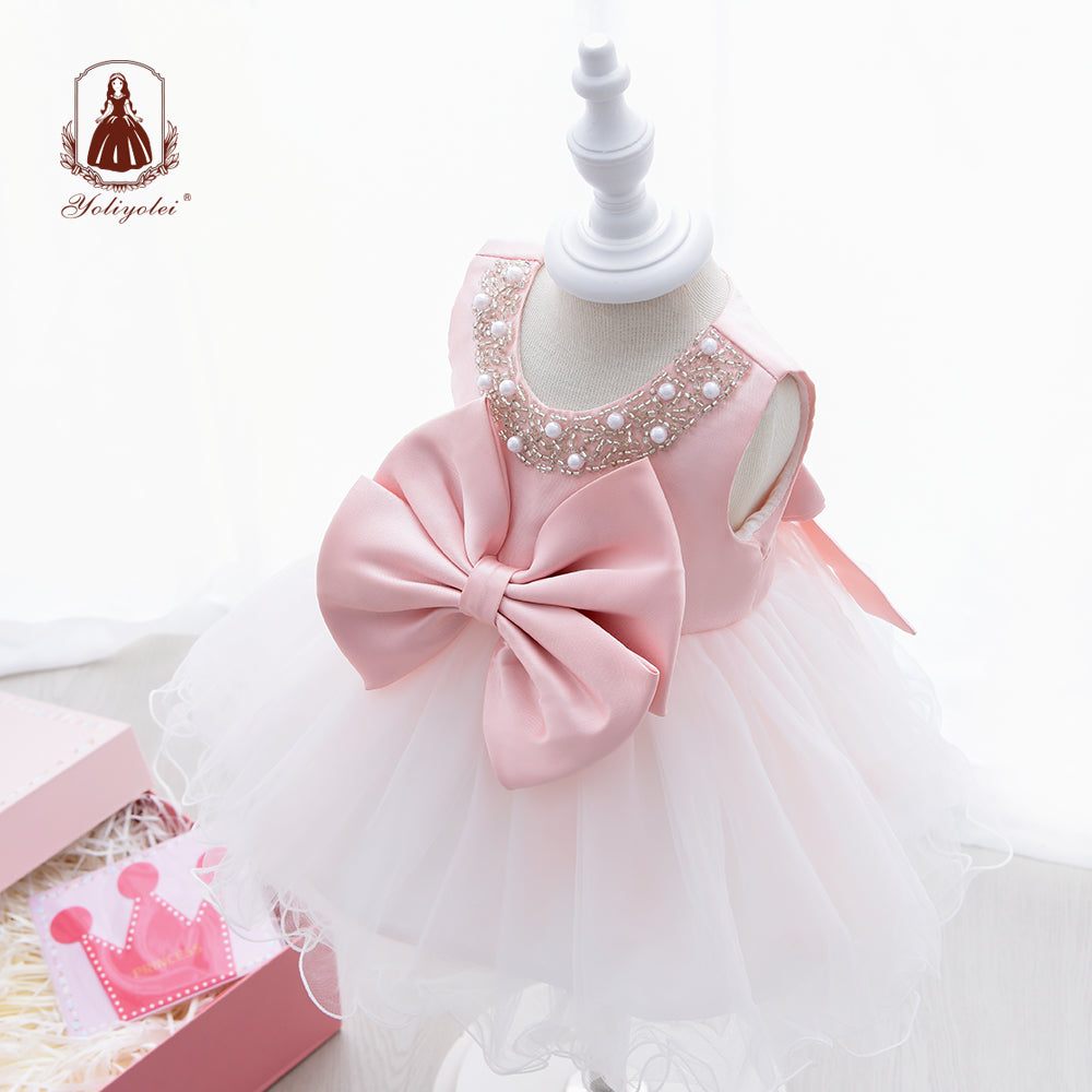 G008 2022 Kids Fashion New Born Baby 0-2 Years Infant Birthday Dress with Gift Box for Party