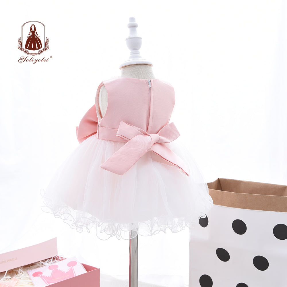 G008 2022 Kids Fashion New Born Baby 0-2 Years Infant Birthday Dress with Gift Box for Party