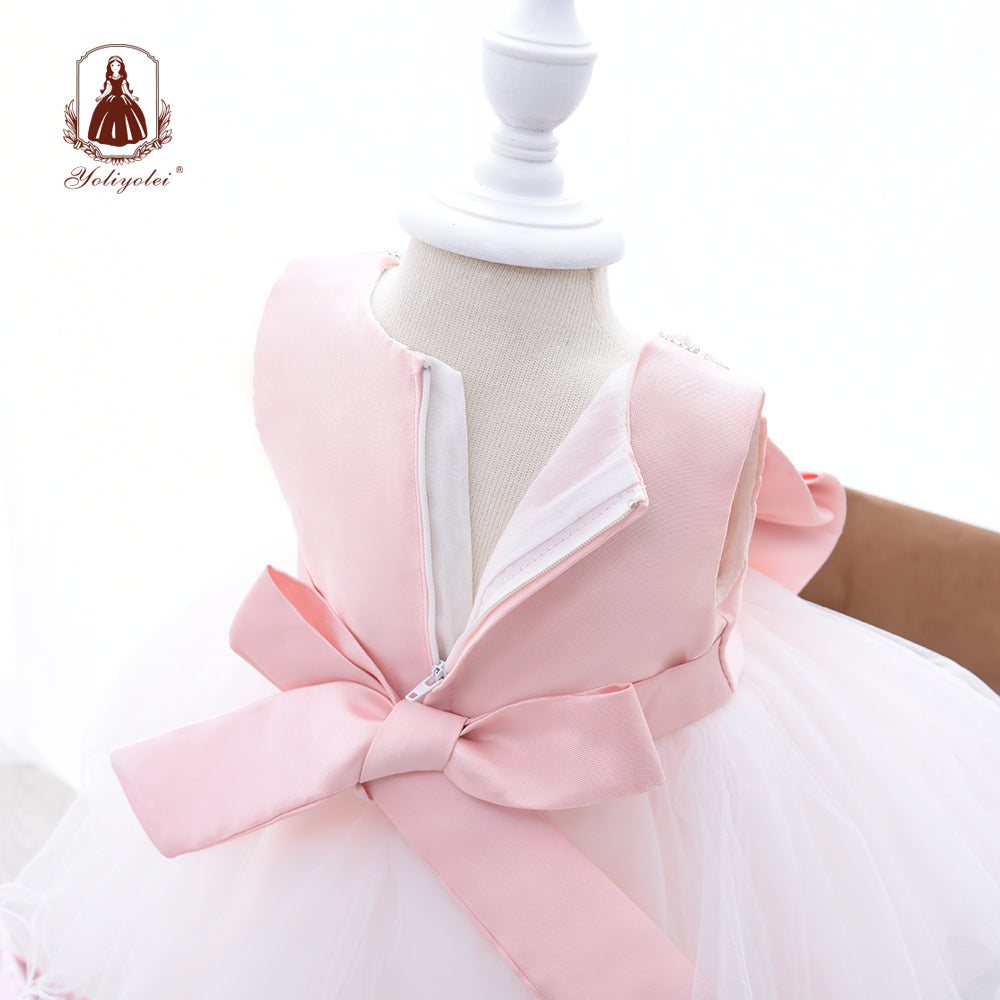 G008 2022 Kids Fashion New Born Baby 0-2 Years Infant Birthday Dress with Gift Box for Party