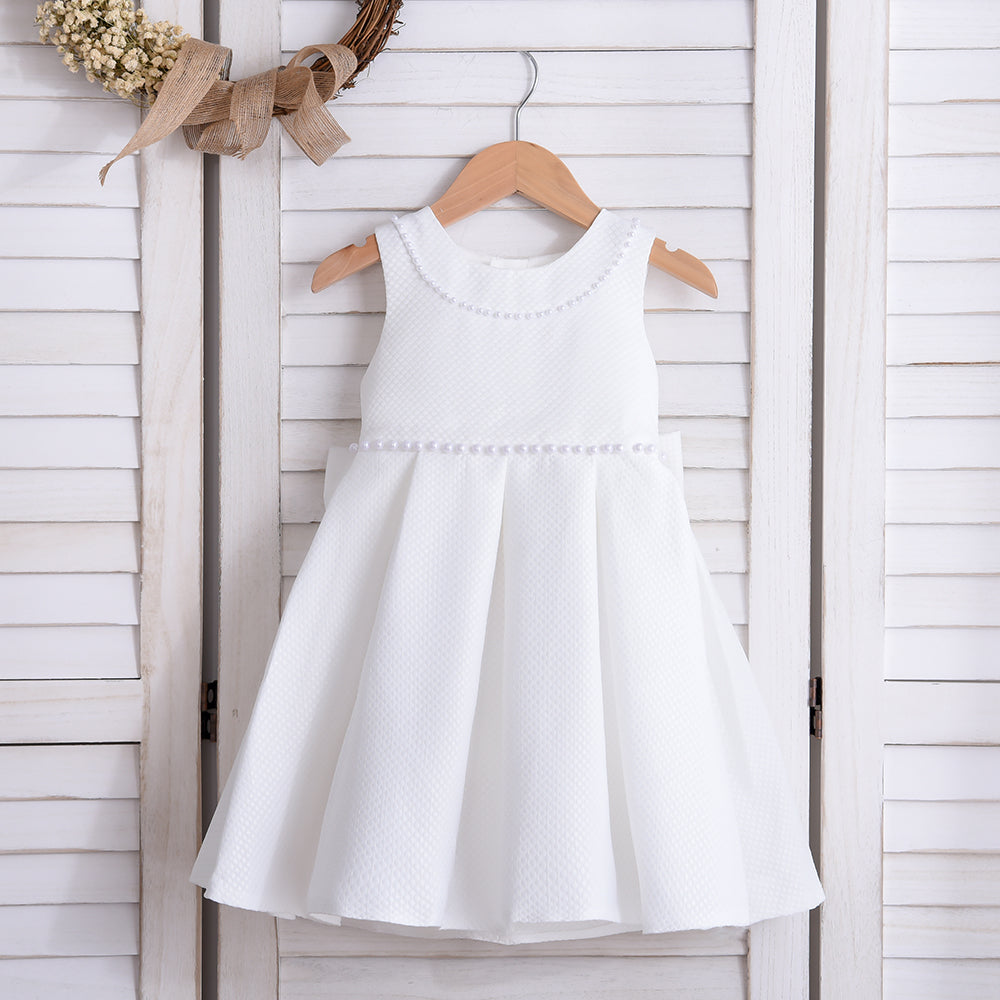 A7084 New Vintage Beautiful Children White Bow Sleeveless Host Wedding Party for Girl Dress