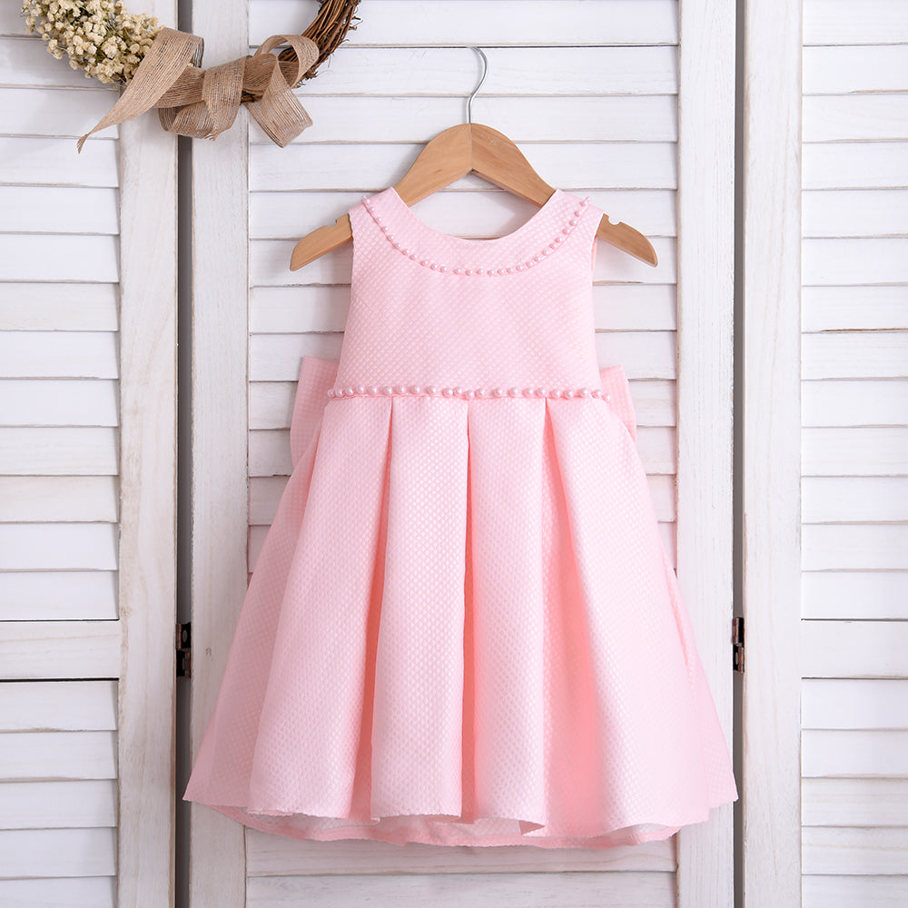 A7084 New Vintage Beautiful Children White Bow Sleeveless Host Wedding Party for Girl Dress