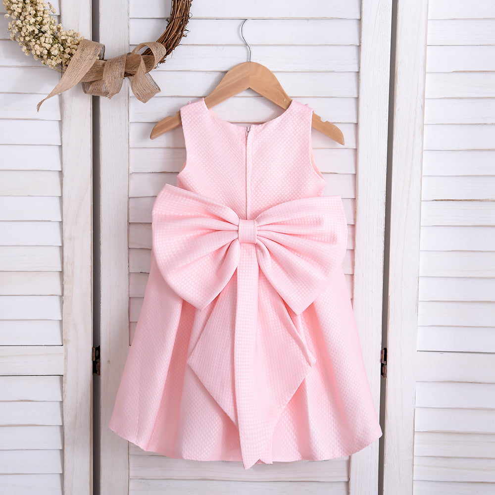 A7084 New Vintage Beautiful Children White Bow Sleeveless Host Wedding Party for Girl Dress