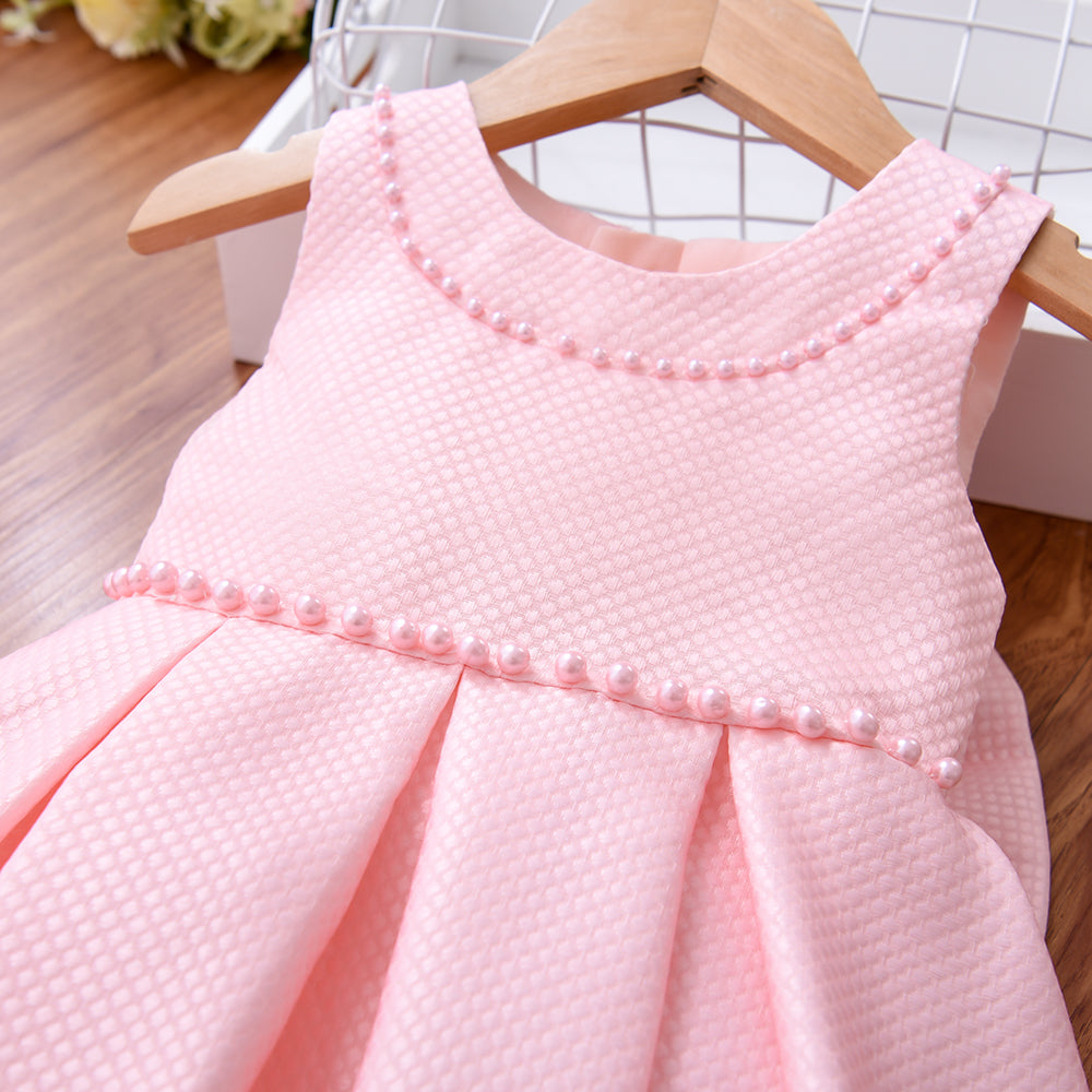 A7084 New Vintage Beautiful Children White Bow Sleeveless Host Wedding Party for Girl Dress