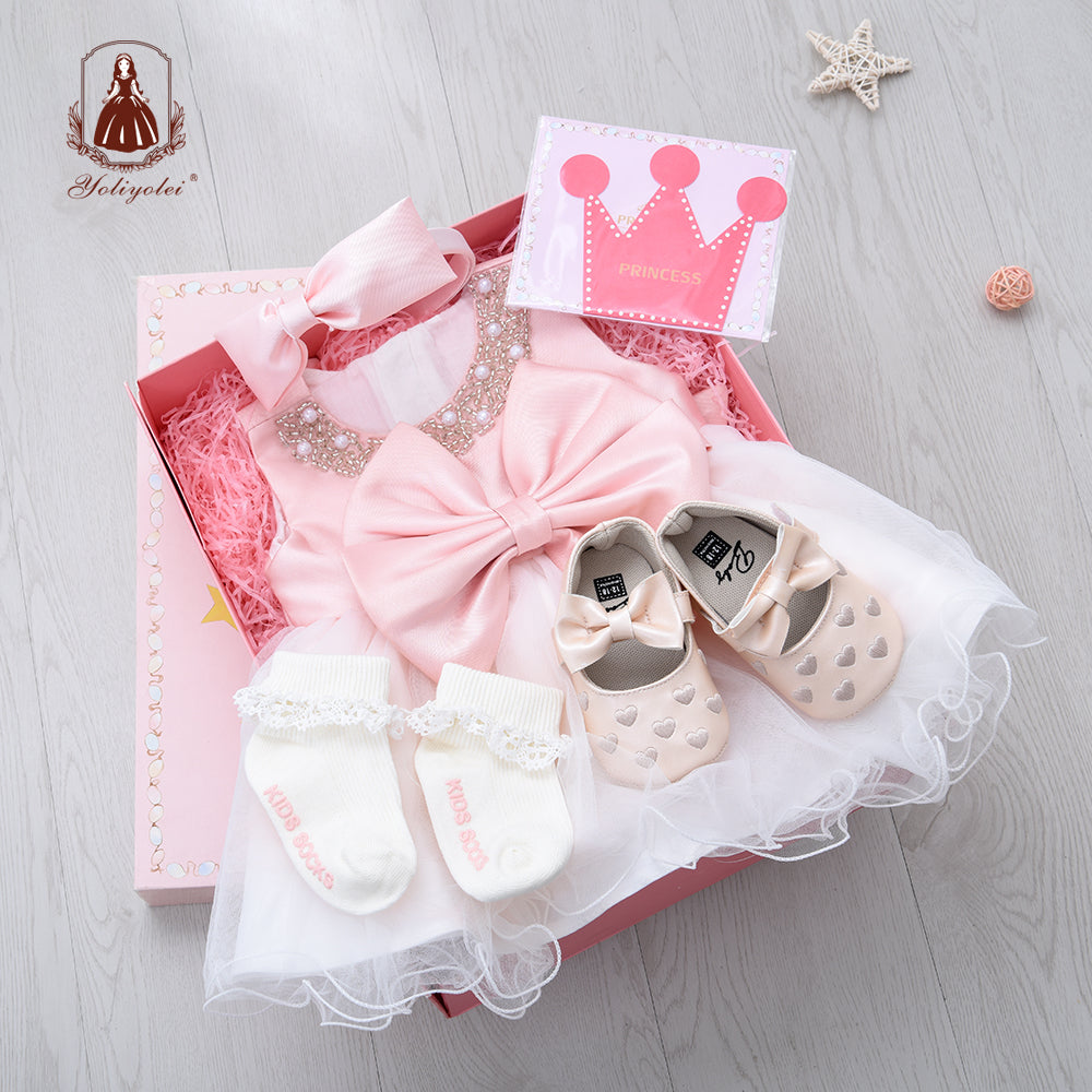 G008 2022 Kids Fashion New Born Baby 0-2 Years Infant Birthday Dress with Gift Box for Party