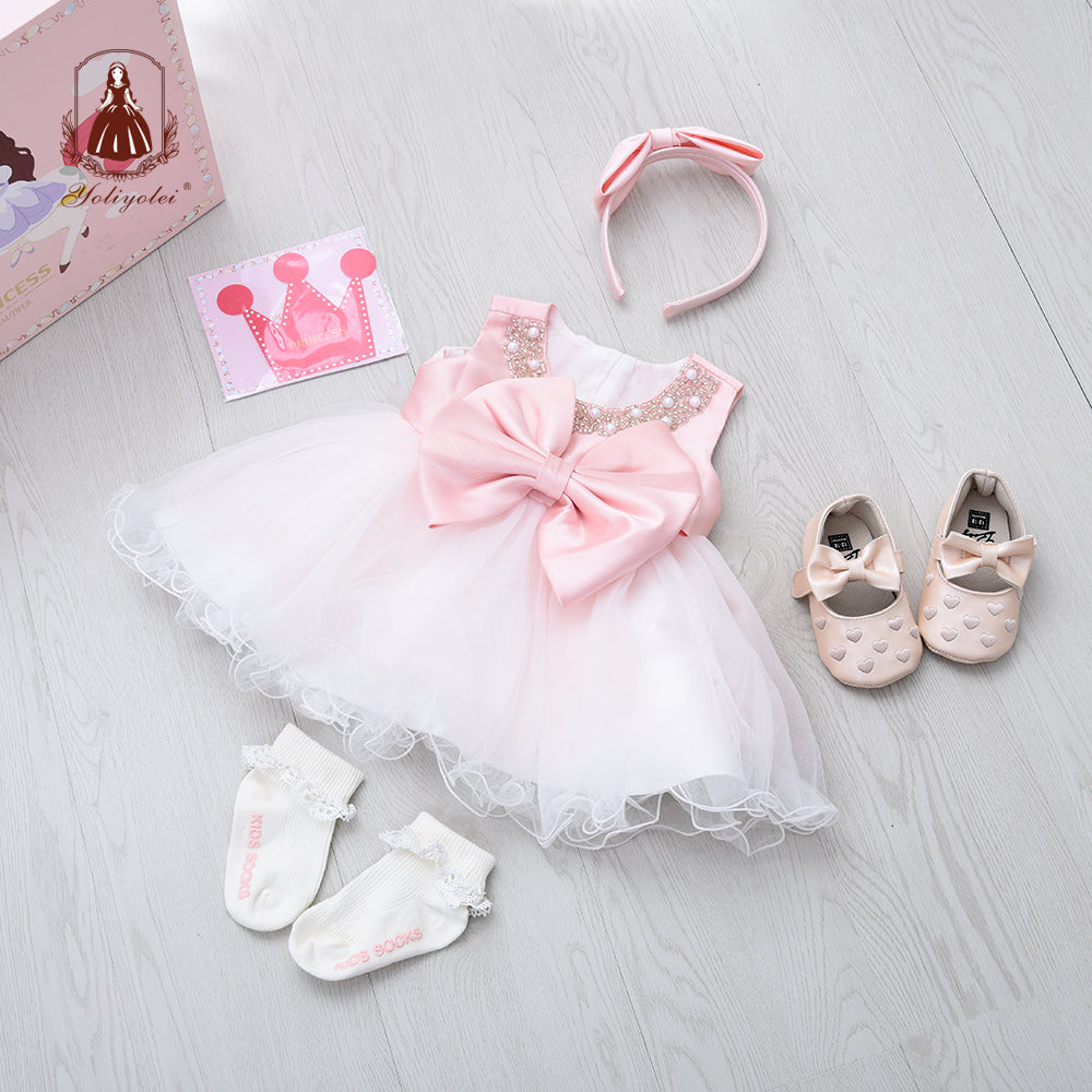 G008 2022 Kids Fashion New Born Baby 0-2 Years Infant Birthday Dress with Gift Box for Party