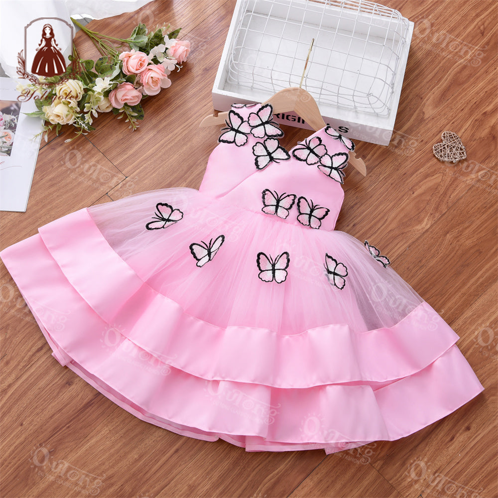 DK230 Summer Butterfly Pattern Comfortable Mesh Sleeveless Girl Party Princess Dress For Kids 2-5 Years