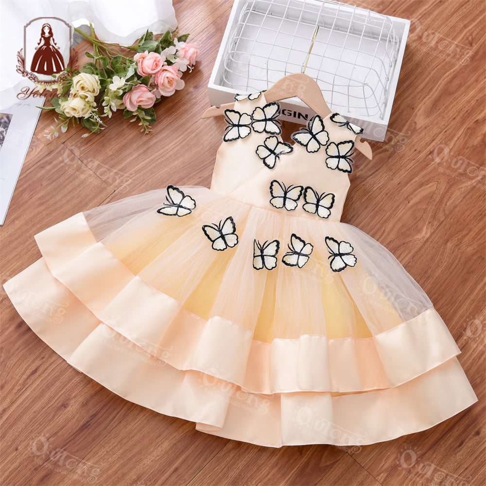 DK230 Summer Butterfly Pattern Comfortable Mesh Sleeveless Girl Party Princess Dress For Kids 2-5 Years