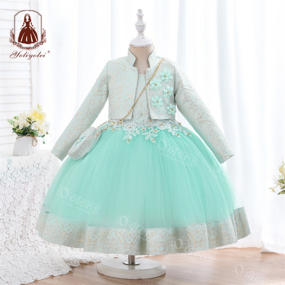 RU009 3 to 9 Years Outong Best Quality Kids Clothes Easter Dress Long Sleeve Robe Pour Fillettes Collection