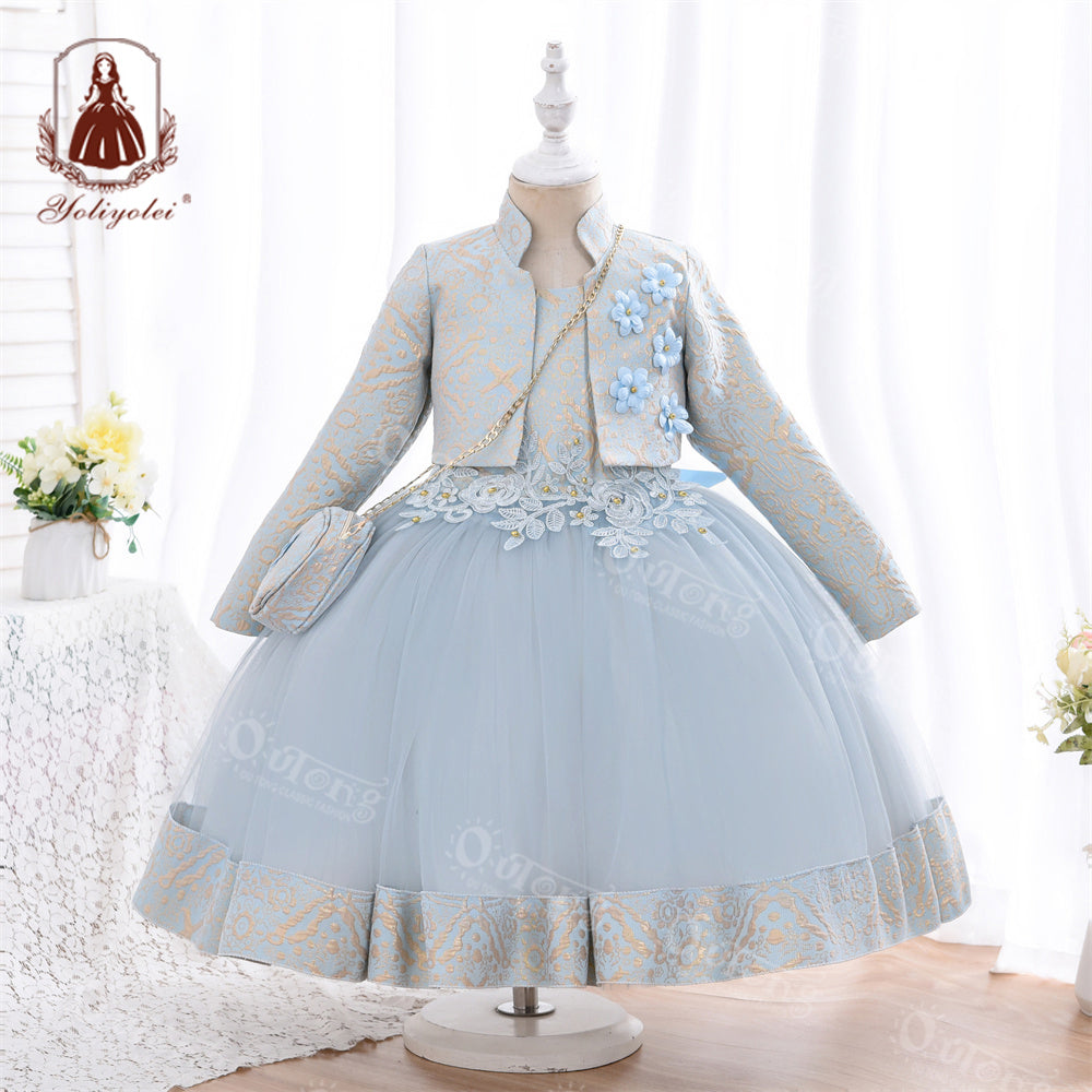 RU009 3 to 9 Years Outong Best Quality Kids Clothes Easter Dress Long Sleeve Robe Pour Fillettes Collection