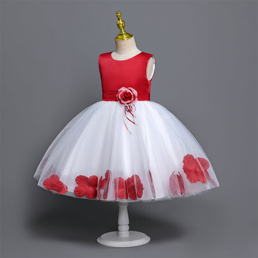 B19-2018SH 4-7 Years Pageant Christmas dress for girls Waist Bottom Hem 3D Flower Red & White Color party dress for kids girl