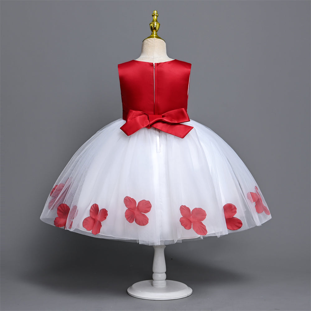 B19-2018SH 4-7 Years Pageant Christmas dress for girls Waist Bottom Hem 3D Flower Red & White Color party dress for kids girl