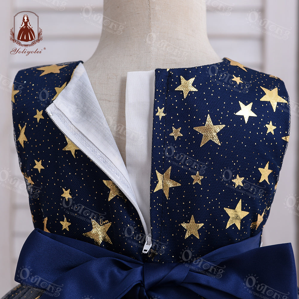 B4-941 Yoliyolei 0-2y Star Pattern Bling Black White Girl Formal Party Wear Baby Dress For Kids