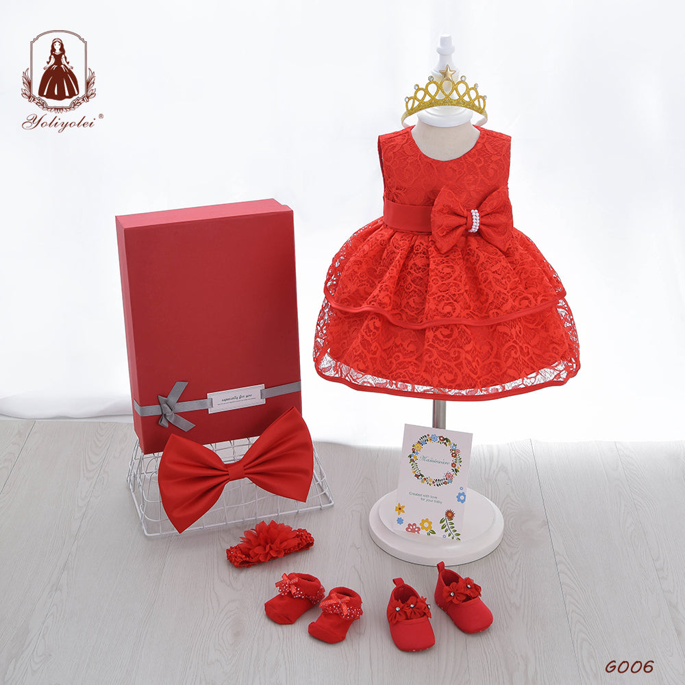 G006 Hot Sale Baby Kids Child Fluffy Cake Layered Birthday Clothing Sets Lace Baby Girls' Birthday Party Gift Box Tutu Dresses