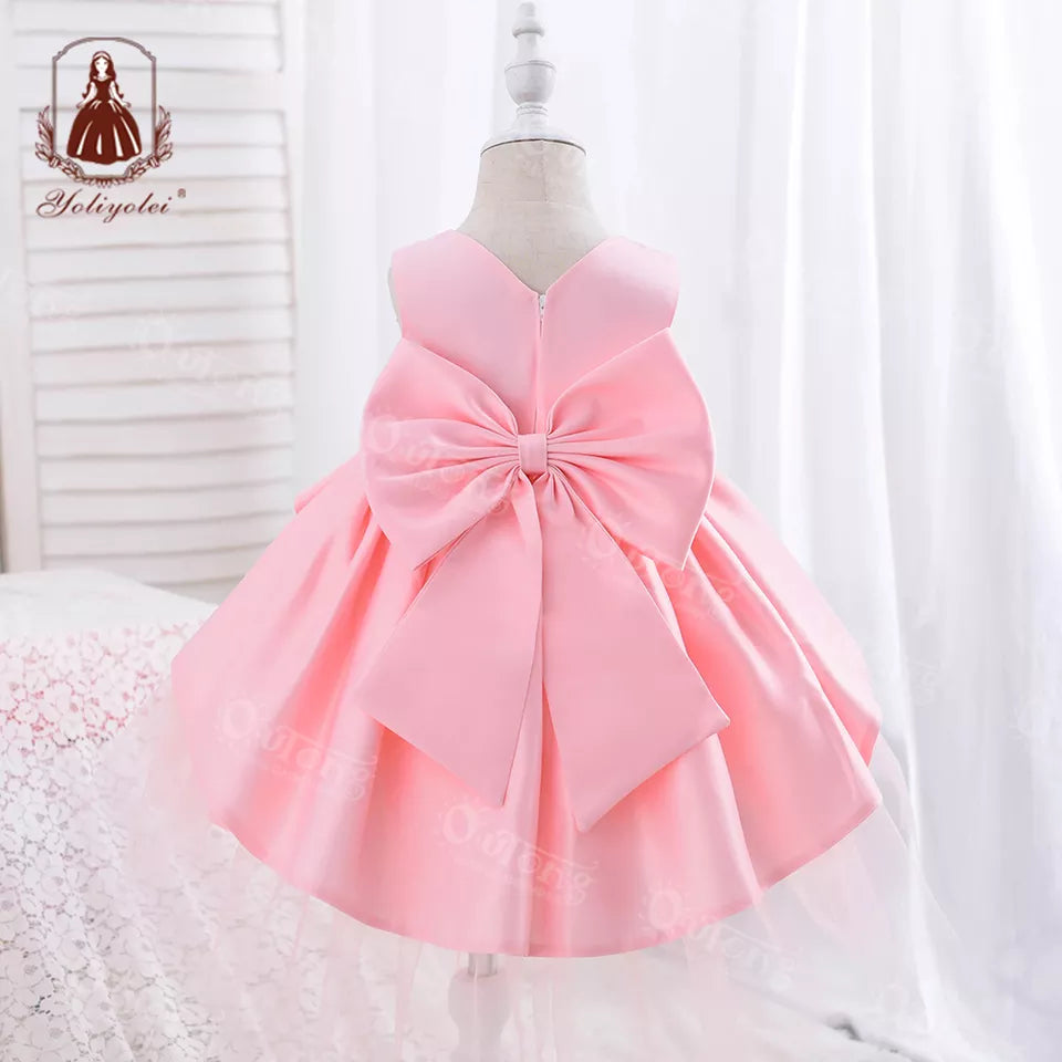 DK213 Summer Sleeveless Big Bow Babies Celebrity Party Gowns Infant Kids Fashion Wholesale Clothing Dresses For Girls Toddler