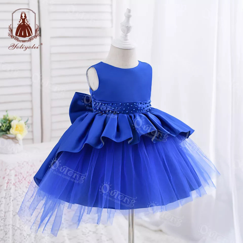 DK213 Summer Sleeveless Big Bow Babies Celebrity Party Gowns Infant Kids Fashion Wholesale Clothing Dresses For Girls Toddler