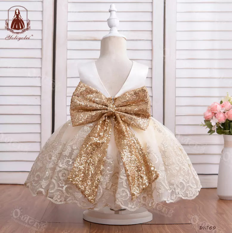 DK169 Yoliyolei Sleeveless Lace Infant Girls Baby Toddler Skirts O-Neck Tulle Sequined Dresses Birthday Party Girls Dresses