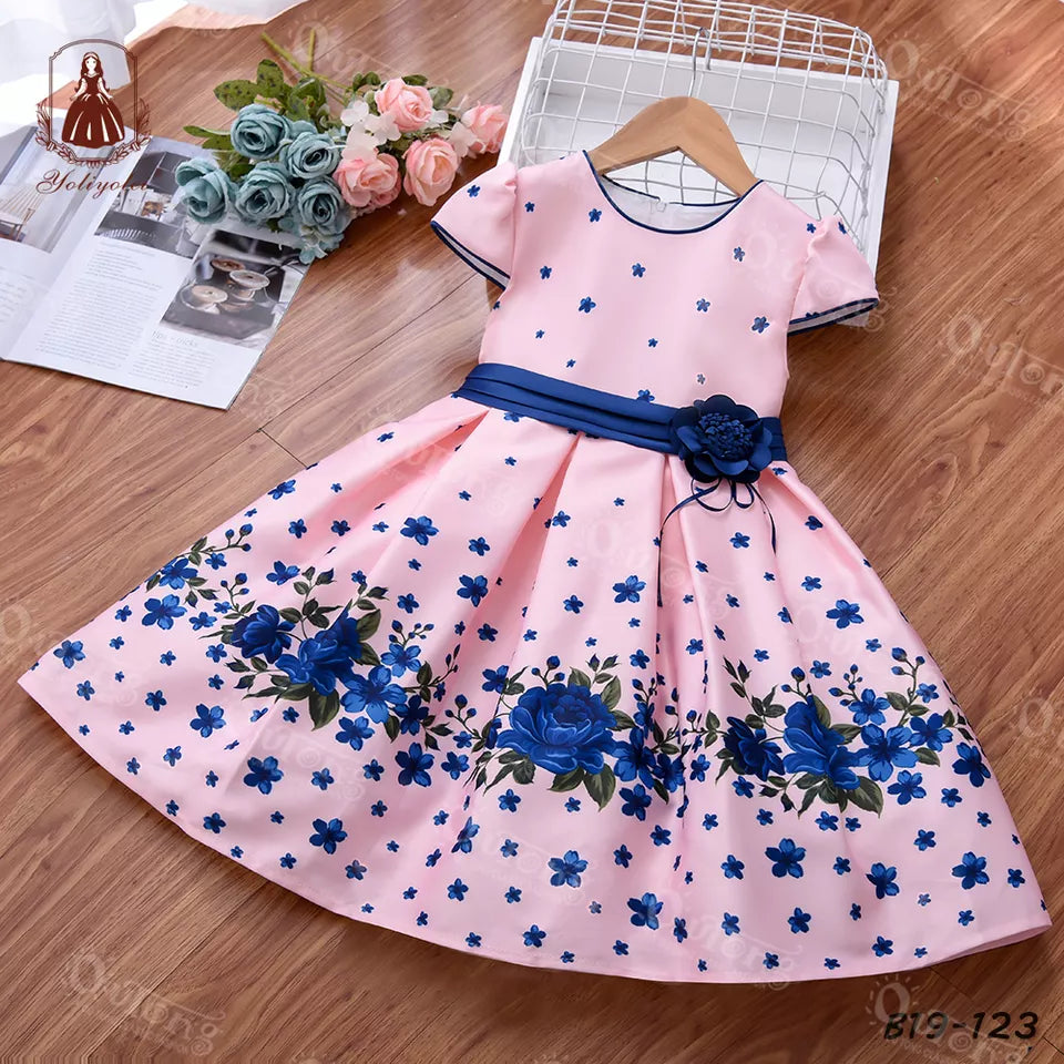 B19-123 Elegant Mediterranean Style Satin Girl Dress Opening Ceremony Kids Wear Retr o Court Pattern Girls Dresses for Party Costumes