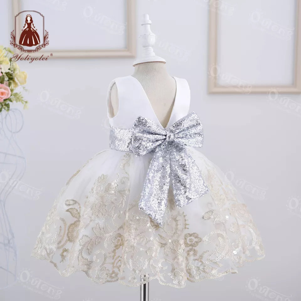 DK169 Yoliyolei Sleeveless Lace Infant Girls Baby Toddler Skirts O-Neck Tulle Sequined Dresses Birthday Party Girls Dresses