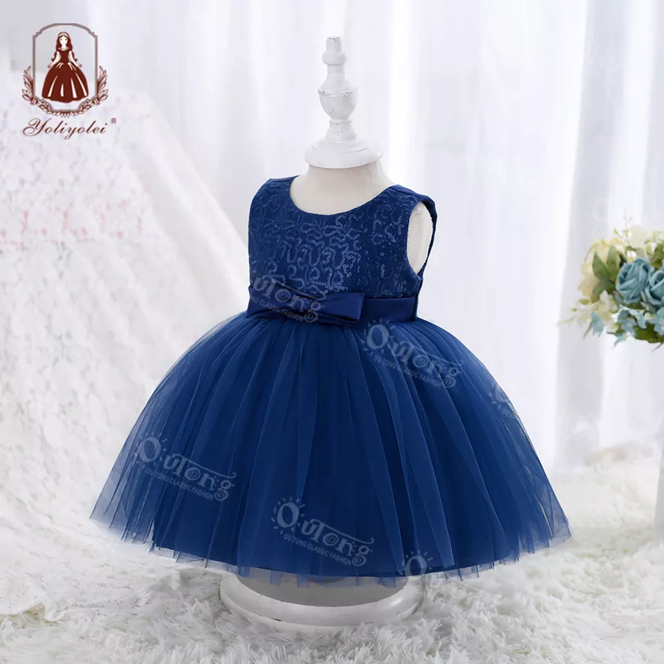 CRY023 Wholesalers O-Neck Beautiful Pink Sequins Babies Party Ball Gowns Kids Summer Dresses For Girls 0-2 Years Old