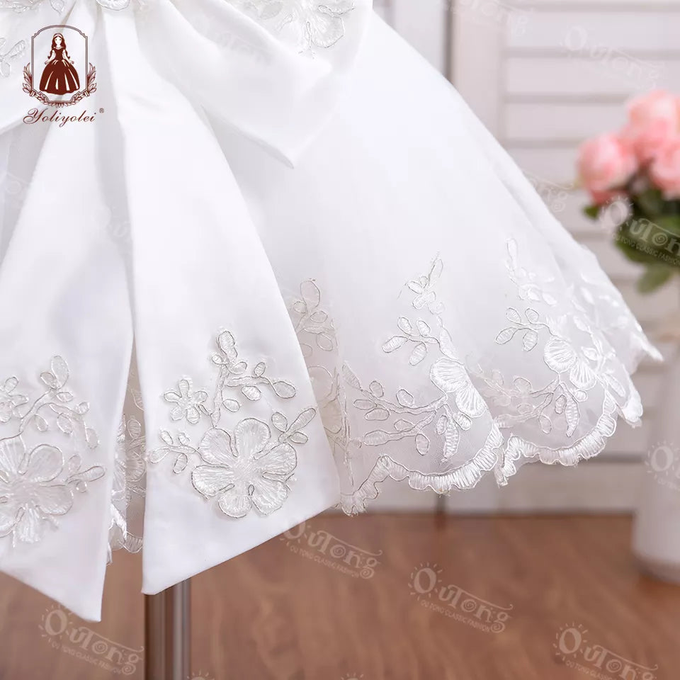 LU036 Fashion Elegant Ropa Formal Vestidos Blancos Polyester Infant Flower Girls Dress Lace White Wedding Baby Dress For 0-2 Years