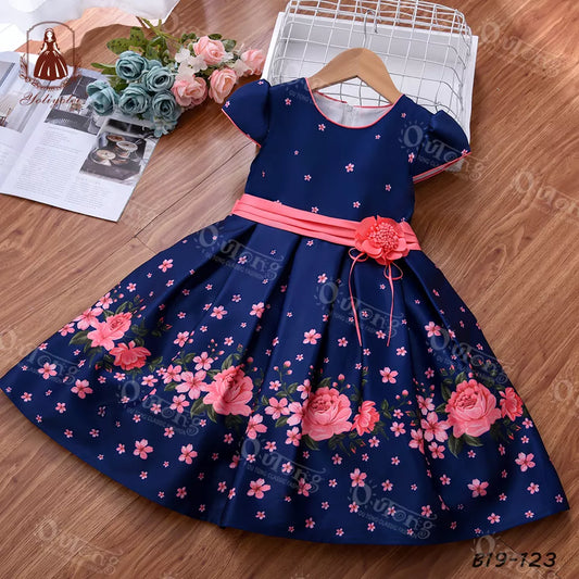 B19-123 Elegant Mediterranean Style Satin Girl Dress Opening Ceremony Kids Wear Retr o Court Pattern Girls Dresses for Party Costumes