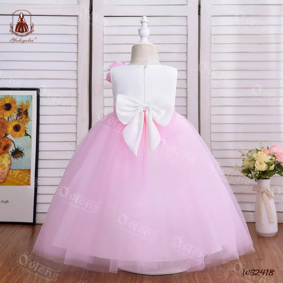 WB2418 Yoliyolei Hot Sale Summer Baby Girl Dresses With Belt Flowers Princess Skirt