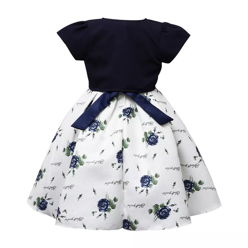 S2128 Summer Print Tick Fabric Novelty Baby Frock Paty Birthday Wedding Flower Girls' Dresses with Coat