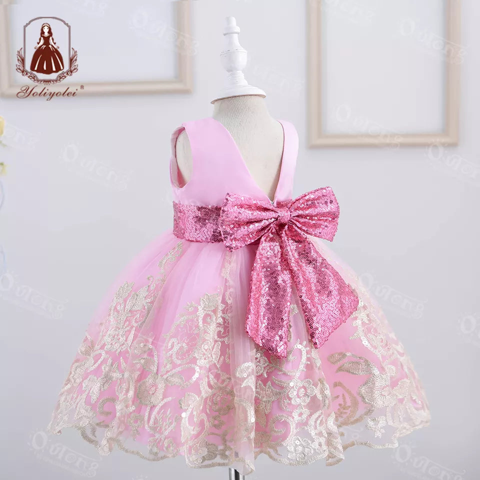 DK169 Yoliyolei Sleeveless Lace Infant Girls Baby Toddler Skirts O-Neck Tulle Sequined Dresses Birthday Party Girls Dresses