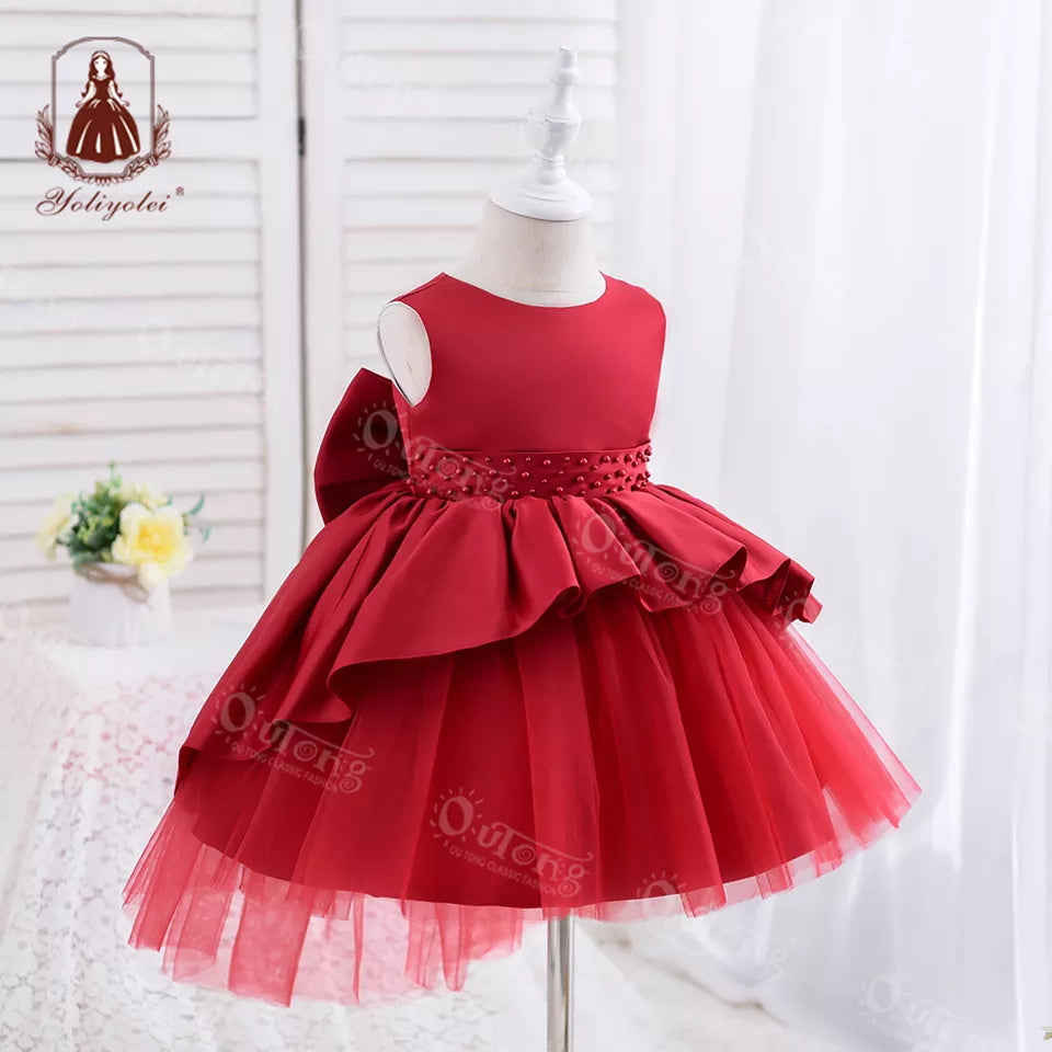 DK213 Summer Sleeveless Big Bow Babies Celebrity Party Gowns Infant Kids Fashion Wholesale Clothing Dresses For Girls Toddler