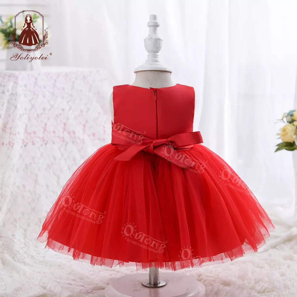 CRY023 Wholesalers O-Neck Beautiful Pink Sequins Babies Party Ball Gowns Kids Summer Dresses For Girls 0-2 Years Old