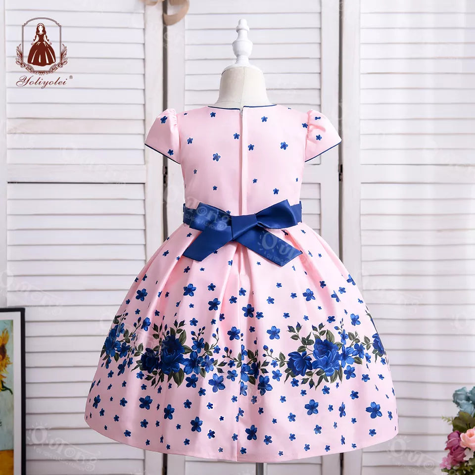 B19-123 Elegant Mediterranean Style Satin Girl Dress Opening Ceremony Kids Wear Retr o Court Pattern Girls Dresses for Party Costumes