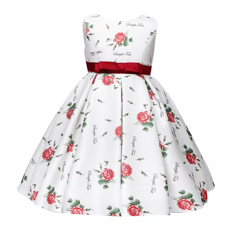 S2128 Summer Print Tick Fabric Novelty Baby Frock Paty Birthday Wedding Flower Girls' Dresses with Coat