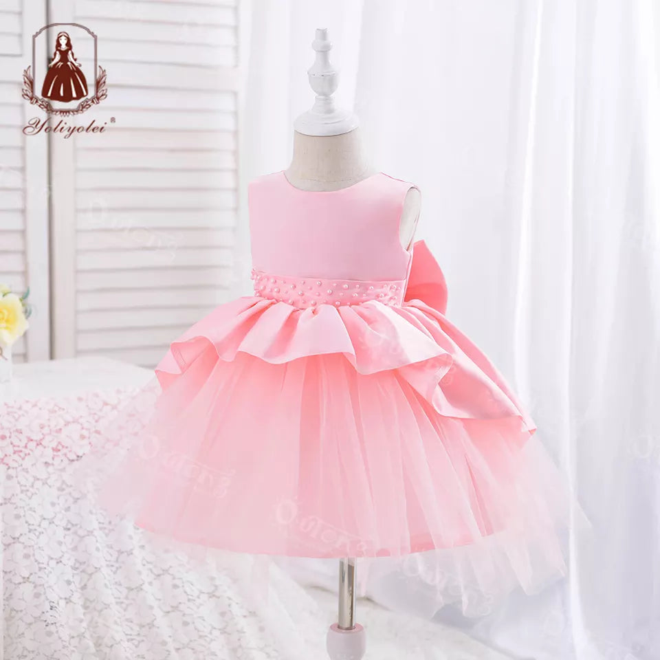 DK213 Summer Sleeveless Big Bow Babies Celebrity Party Gowns Infant Kids Fashion Wholesale Clothing Dresses For Girls Toddler