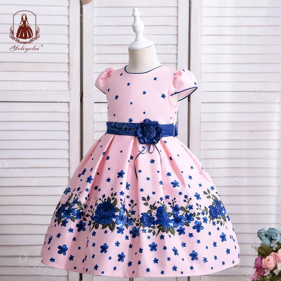 B19-123 Elegant Mediterranean Style Satin Girl Dress Opening Ceremony Kids Wear Retr o Court Pattern Girls Dresses for Party Costumes