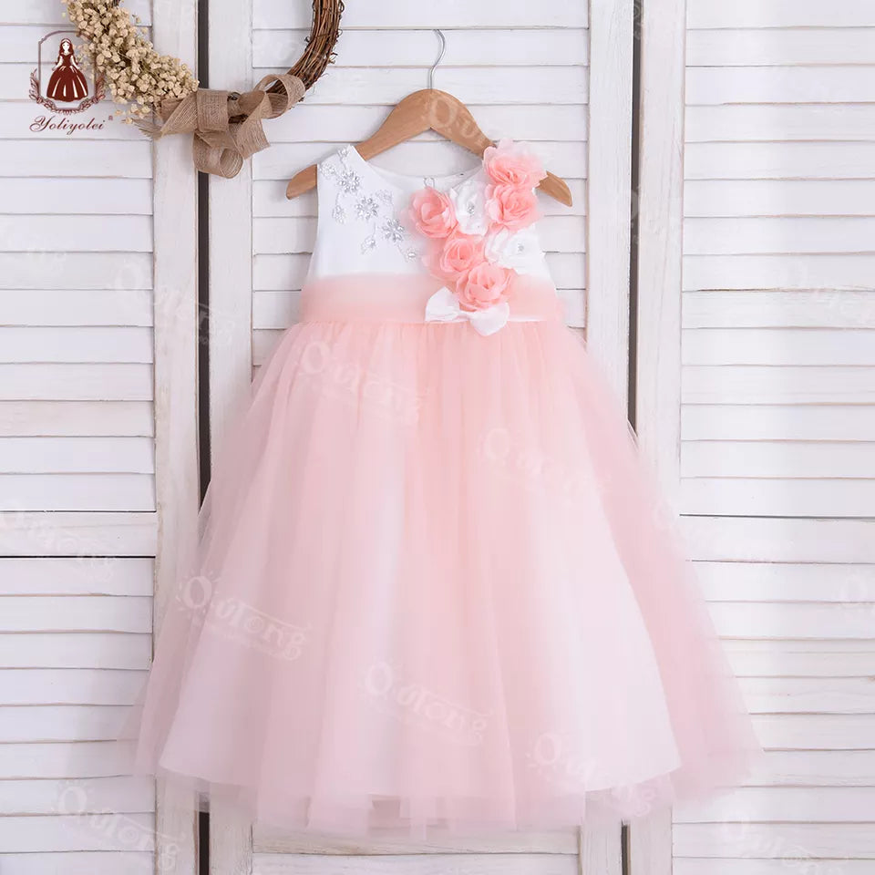 WB2418 Yoliyolei Hot Sale Summer Baby Girl Dresses With Belt Flowers Princess Skirt