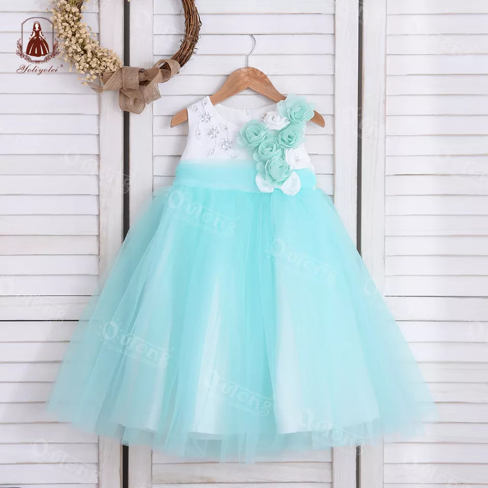 WB2418 Yoliyolei Hot Sale Summer Baby Girl Dresses With Belt Flowers Princess Skirt