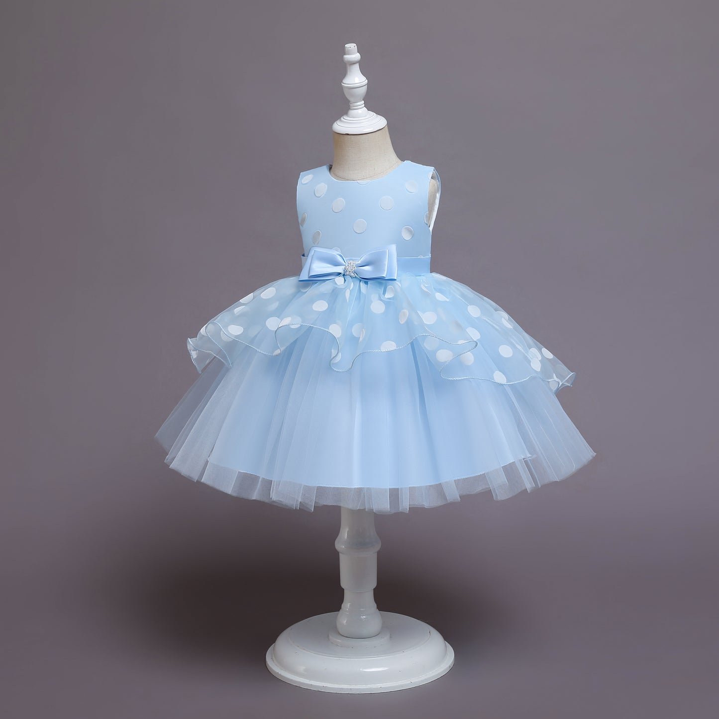 H2012 Outong Yoliyolei Sweet Sleeveless Kids's Polka Dots Princess Party Communion Dress With Bow Costumes