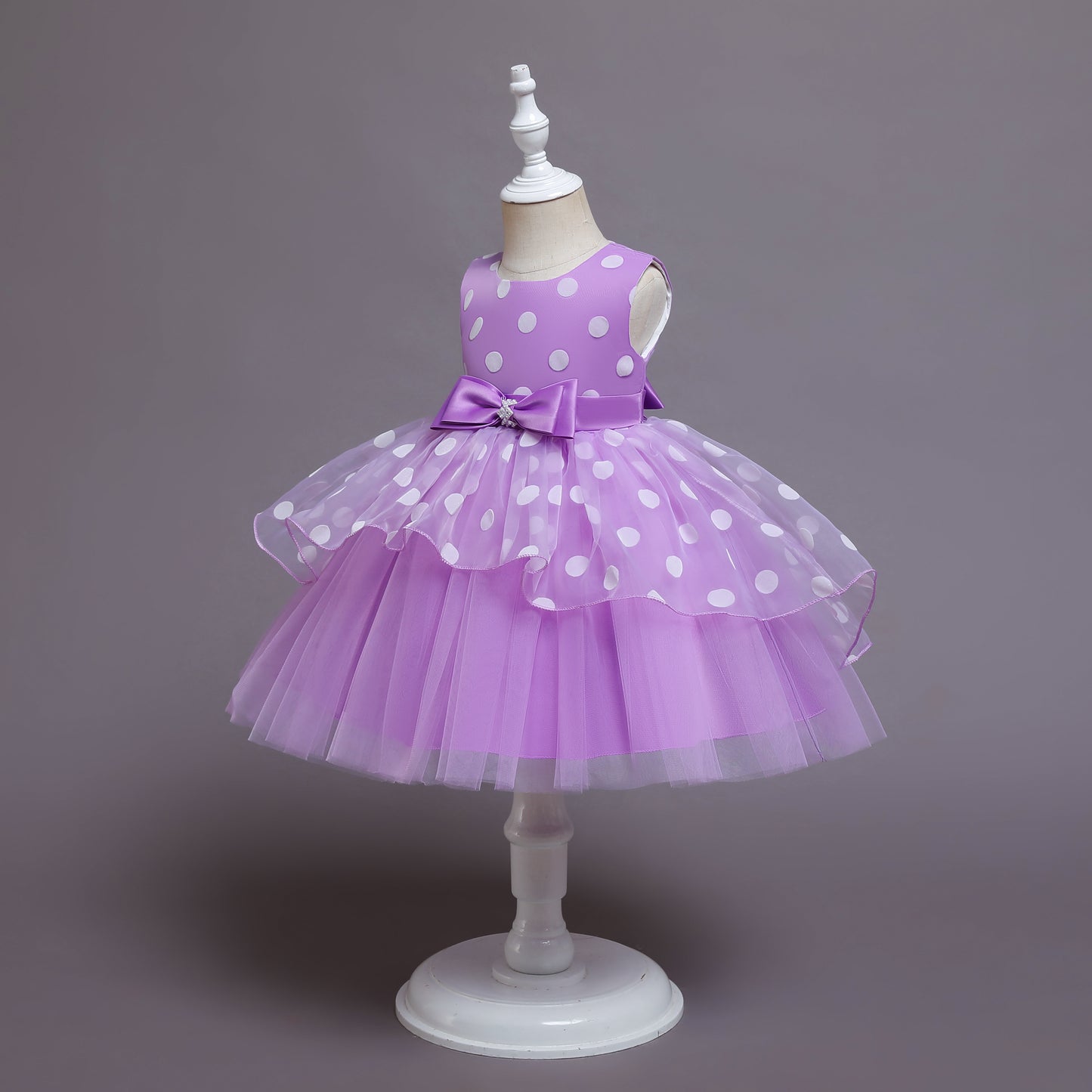 H2012 Outong Yoliyolei Sweet Sleeveless Kids's Polka Dots Princess Party Communion Dress With Bow Costumes