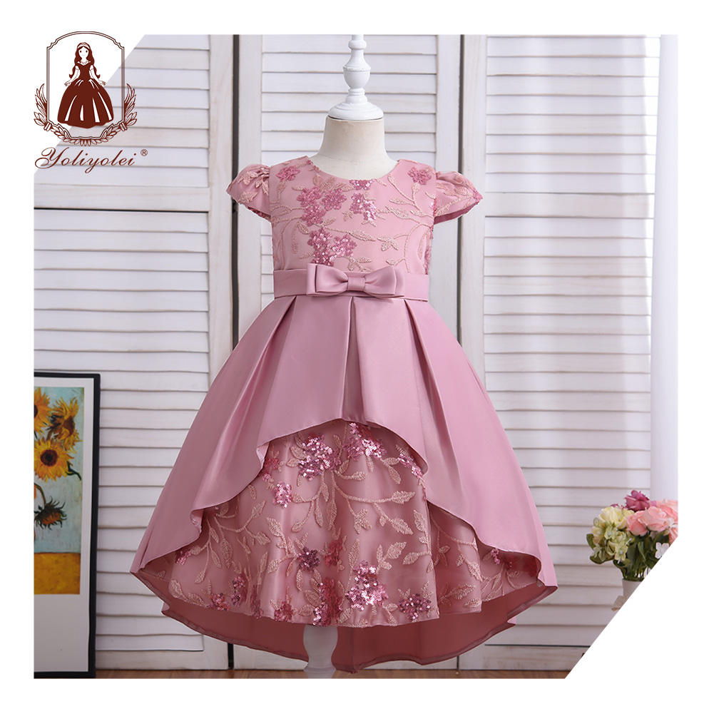 FL003 High Quality Summer Frock Kids Party Wear Flower Girl Western Party Formal Trailing Birthday Dress