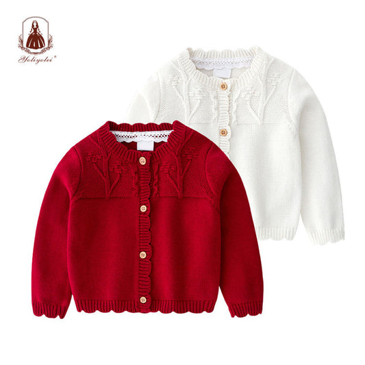 sw004 Factory Price New Model Bespoke Princess Style Cute Girls Winter Wear Lace Collar Knitted Baby Cardigan Girl Sweaters For Dress