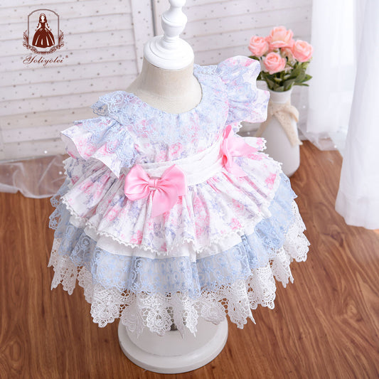 DK112 Summer New Girls 2-6 Years Toddler Party Wear Infant Princess Spanish Birthday Dresses With Lace