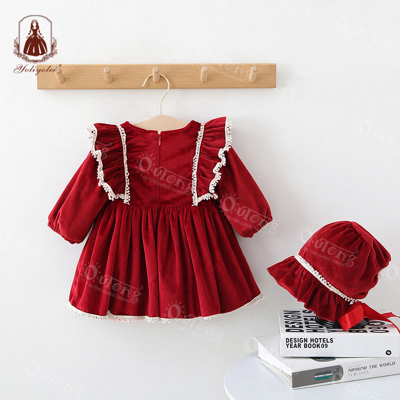 E011 Yoliyolei Wholesale Girl Clothing Baby Toddler Girl Lace Lolita Pleated Dress Summer Birthday Children Dresses With Two Bow