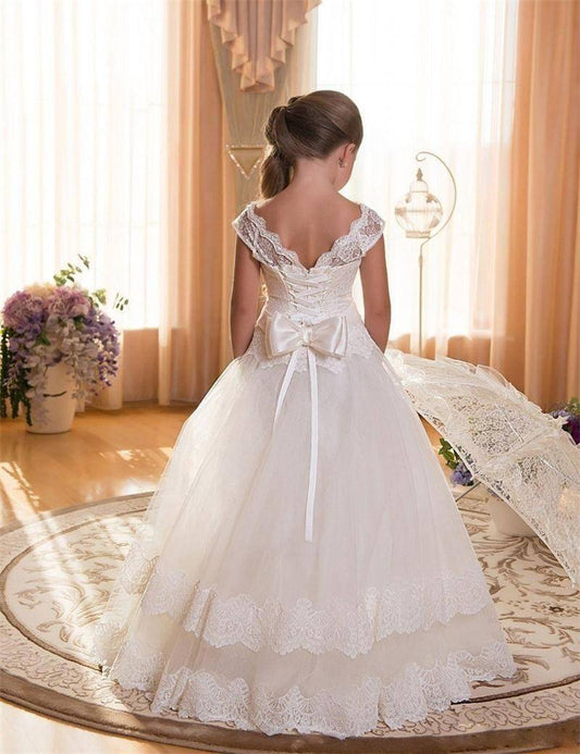 FL006 Fancy Flower Long Teenagers Dresses Girl Children Party Clothing Evening Formal Lace Wedding Kids Gown Dress